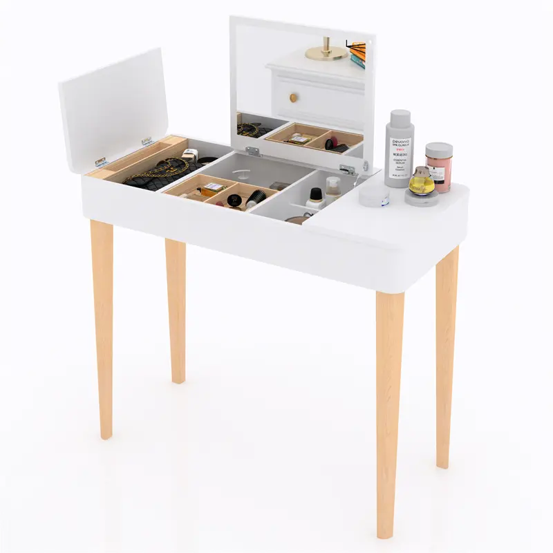 Wholesale Vanity Table with Solid Wood Legs and Flip-Up High Definition Mirror Supplier, Suppliers