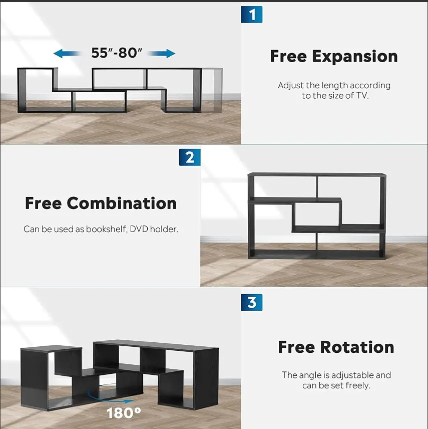Best Particleboard TV Cabinet with Adjustable L-Shaped Shelves，Modern indoor furniture Products, Factory