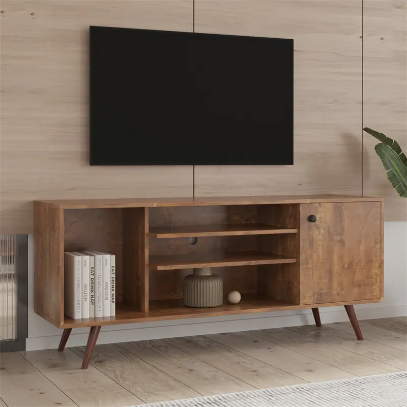 Custom TV Stand Use in Living Room Furniture with 1 storage and 2 shelves Cabinet, high quality particle board, Walnut color Supplier, Exporters