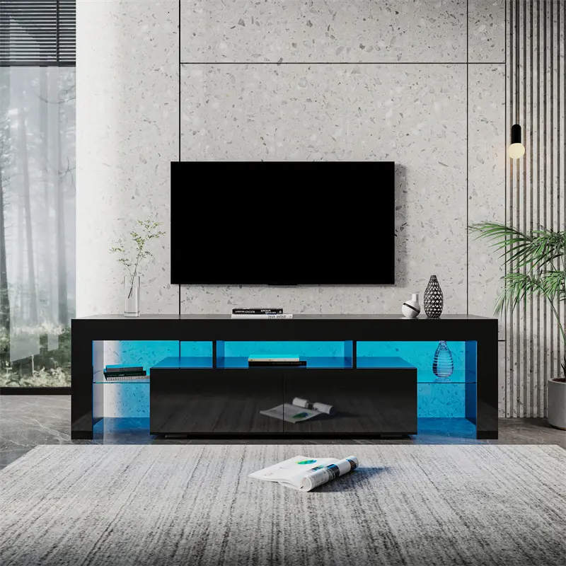Famous Modern gloss black TV Stand for 80 inch TV , 20 Colors LED TV Stand w/Remote Control Lights Companies, Quotes