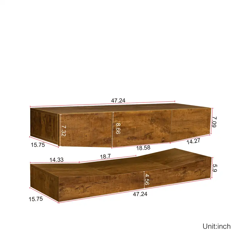 Best MDF UP And Down WALL-MOUNTED TV Cabinet With Three Drawers & LED Lights, Walnut color Manufacturer, Factory