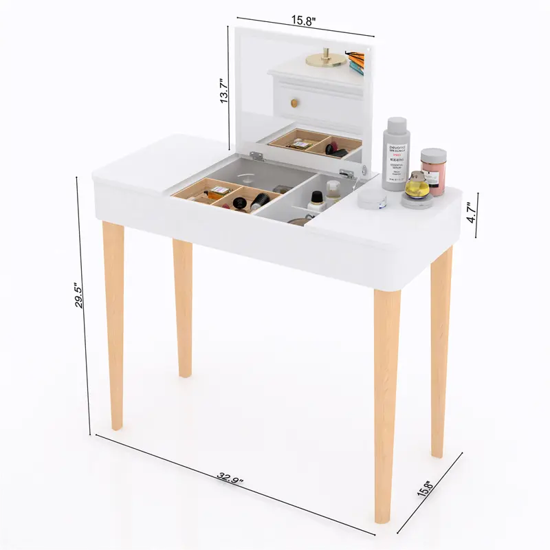 Wholesale Vanity Table with Solid Wood Legs and Flip-Up High Definition Mirror Supplier, Suppliers