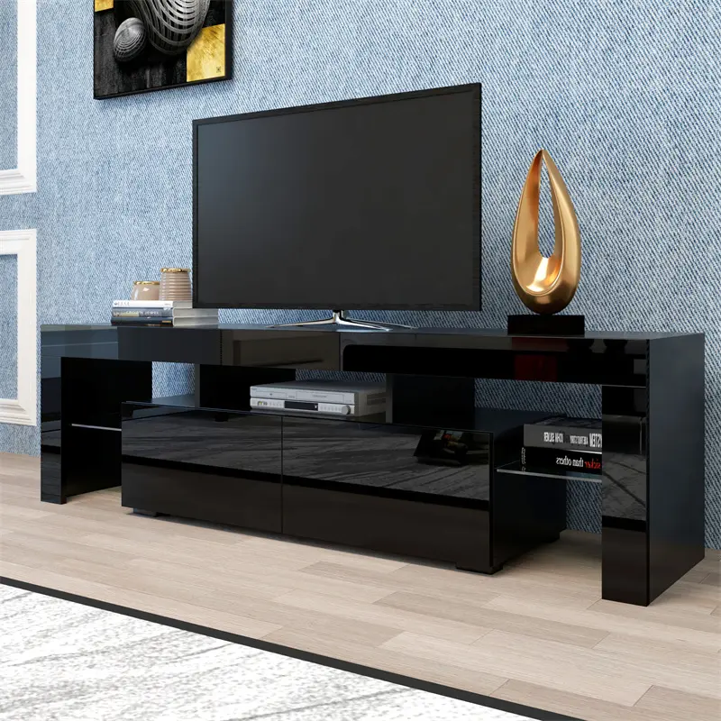 CE Certification Modern Black TV Stand, 20 Colors LED TV Stand w/Remote Control Lights Quotes, Pricelist