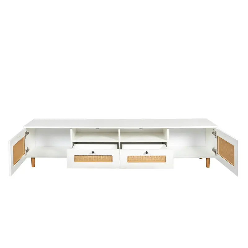 Wholesale Farmhouse TV Stand Modern Wood Media Entertainment Center Console Table with 2 Doors and 2 Open Shelves Manufacturer, Product