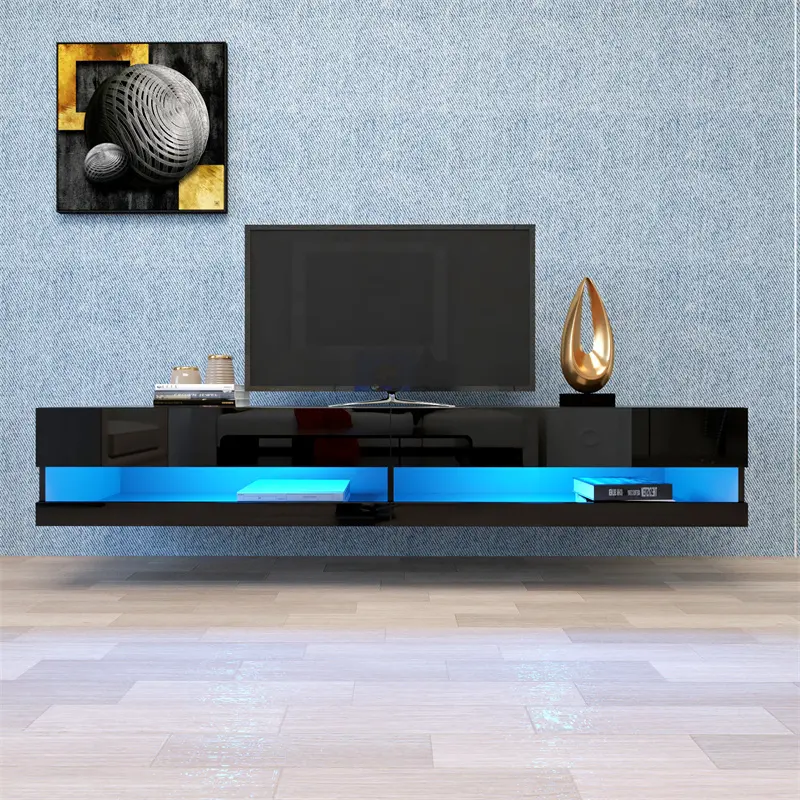 Buy 180 Wall Mounted Floating 80" TV Stand with 20 Color LEDs Black Manufacturer, Companies