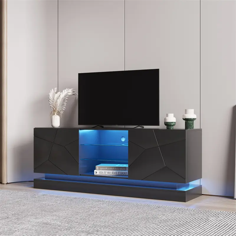 OEM U-Can Modern, Stylish Functional TV stand with Color Changing LED Lights, Universal Entertainment Center, Black Manufacturers, Suppliers