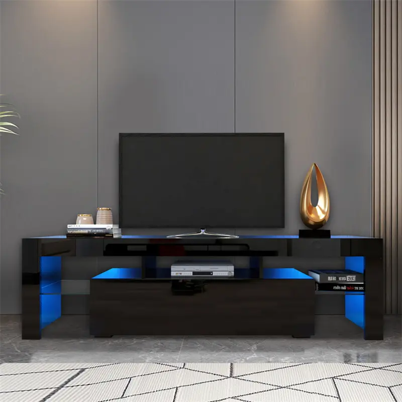 CE Certification Modern Black TV Stand, 20 Colors LED TV Stand w/Remote Control Lights Quotes, Pricelist