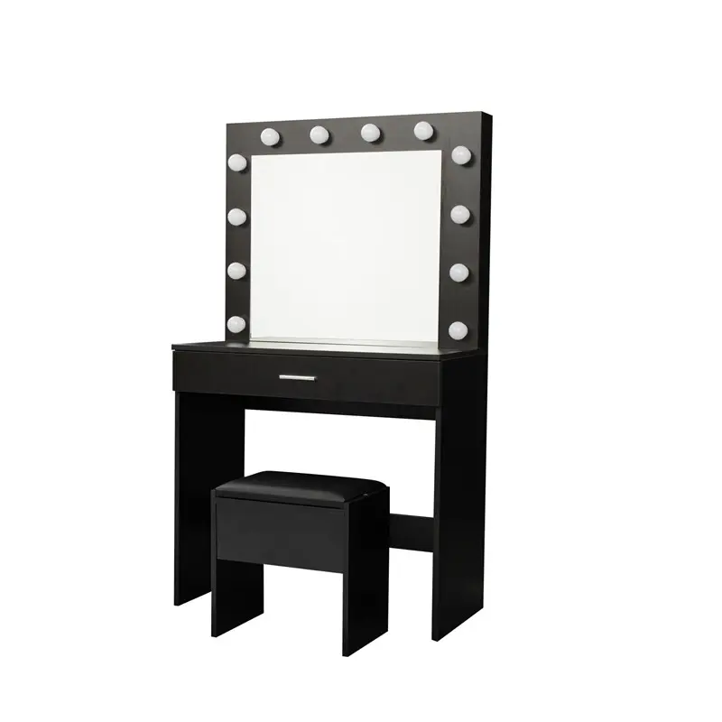 Wholesale Modern Design Bedroom Makeup Dressing Table with Light and Stool Black color Manufacturer, Factories
