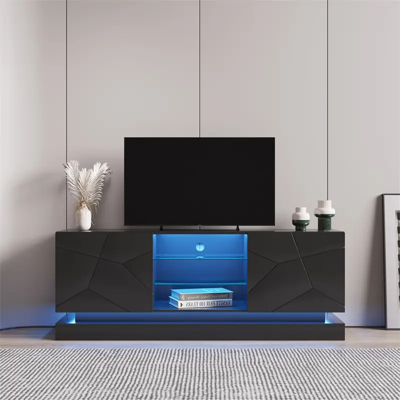 OEM U-Can Modern, Stylish Functional TV stand with Color Changing LED Lights, Universal Entertainment Center, Black Manufacturers, Suppliers
