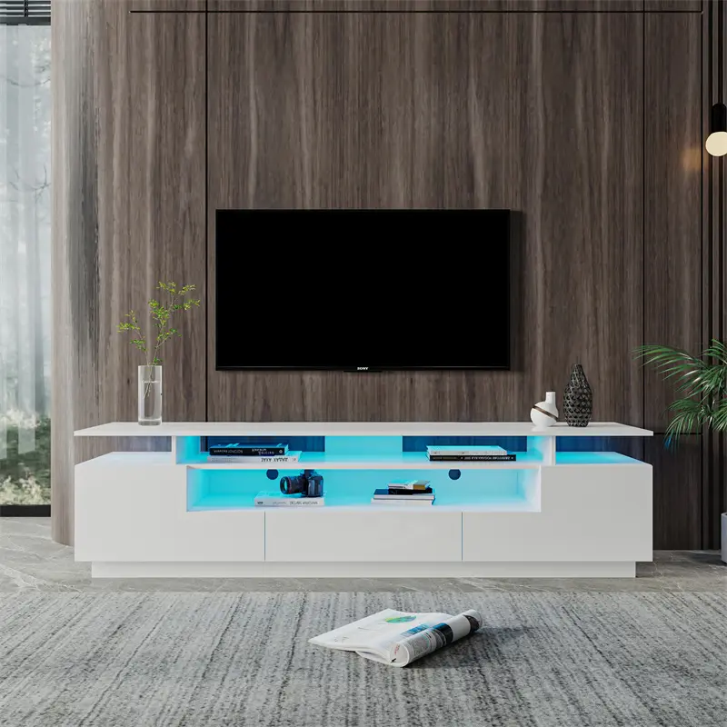 OEM Modern White TV Stand, 20 Colors LED TV Stand w/Remote Control Lights Companies, Factory