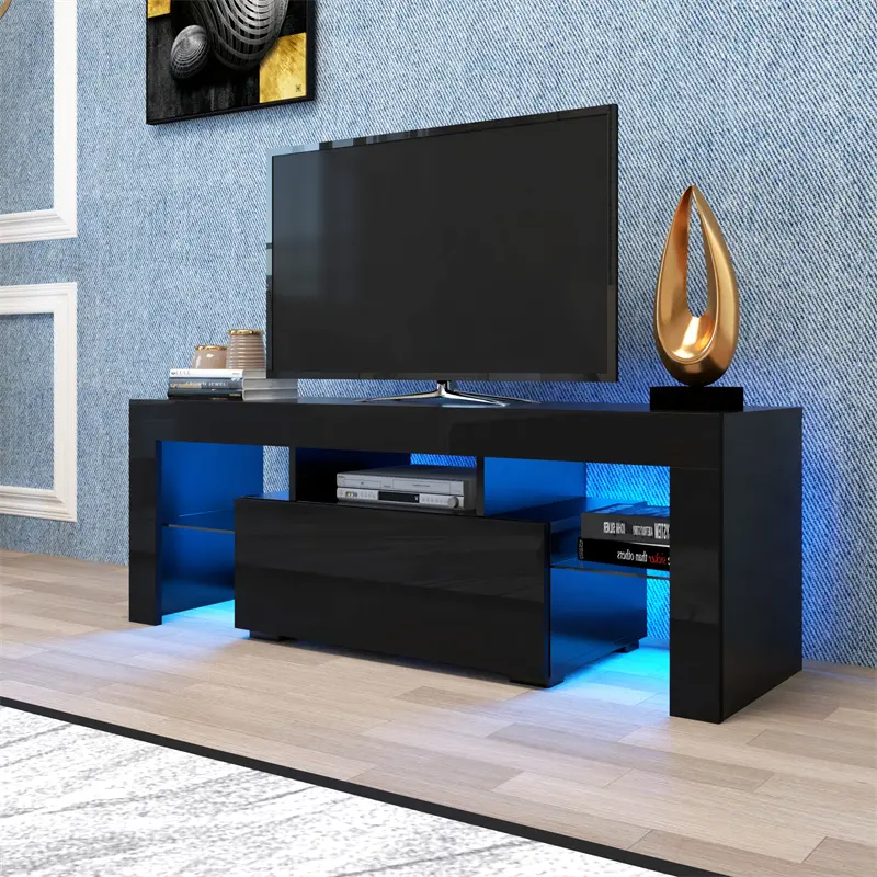 High-Quality Black TV Stand with LED RGB Lights, Flat Screen TV Cabinet, Gaming Consoles - in Lounge Room, Living Room and Bedroom (Black) Exporters, Factories