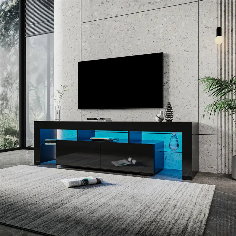Famous Modern gloss black TV Stand for 80 inch TV , 20 Colors LED TV Stand w/Remote Control Lights Companies, Quotes