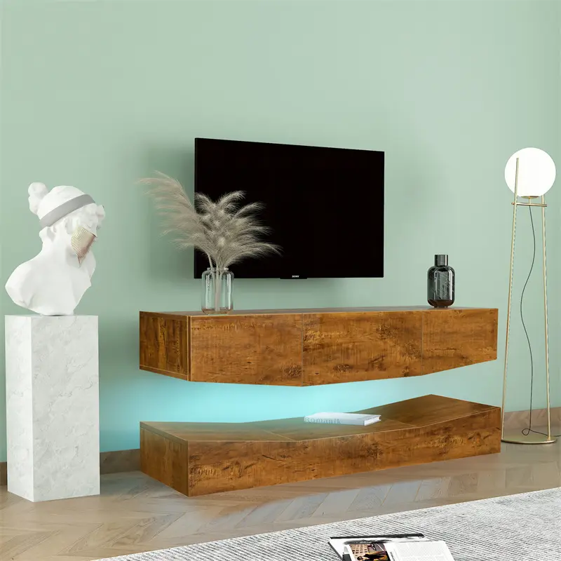 Best MDF UP And Down WALL-MOUNTED TV Cabinet With Three Drawers & LED Lights, Walnut color Manufacturer, Factory