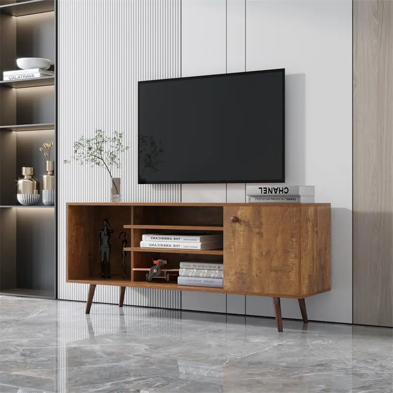 Custom TV Stand Use in Living Room Furniture with 1 storage and 2 shelves Cabinet, high quality particle board, Walnut color Supplier, Exporters