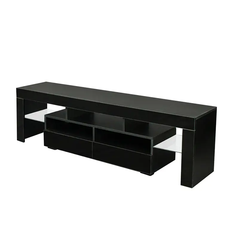 Wholesale Living Room Furniture TV Stand Cabinet with 2 Drawers & 2 open shelves,20-color RGB LED lights with remote, Black color Companies, Exporters