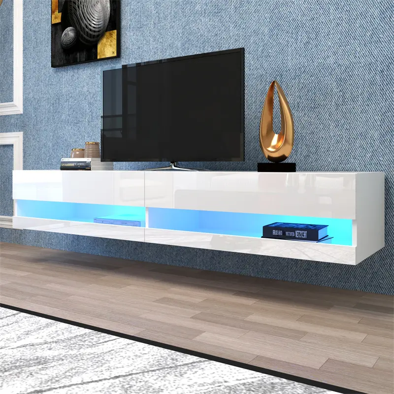 Best 180 Wall Mounted Floating 80" TV Stand with 20 Color LEDs White color Factories, Factory