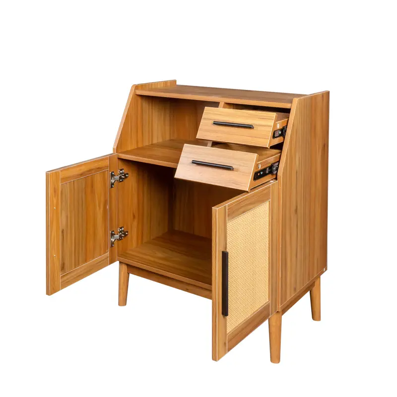 High-Quality Farmhouse Sideboard Buffet Accent Storage Cabinet, with Rattan Doors and drawers, for Hallway, Entryway, Dining Room, or Living Room, Oak color Product, Suppliers