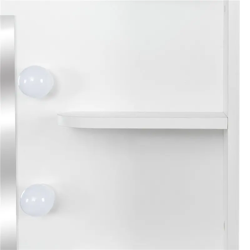 High-Quality White modern simple vanity with stool, solid metal frame construction, 9 LED lights illuminate makeup mirror, adjustable brightness Supplier, Product