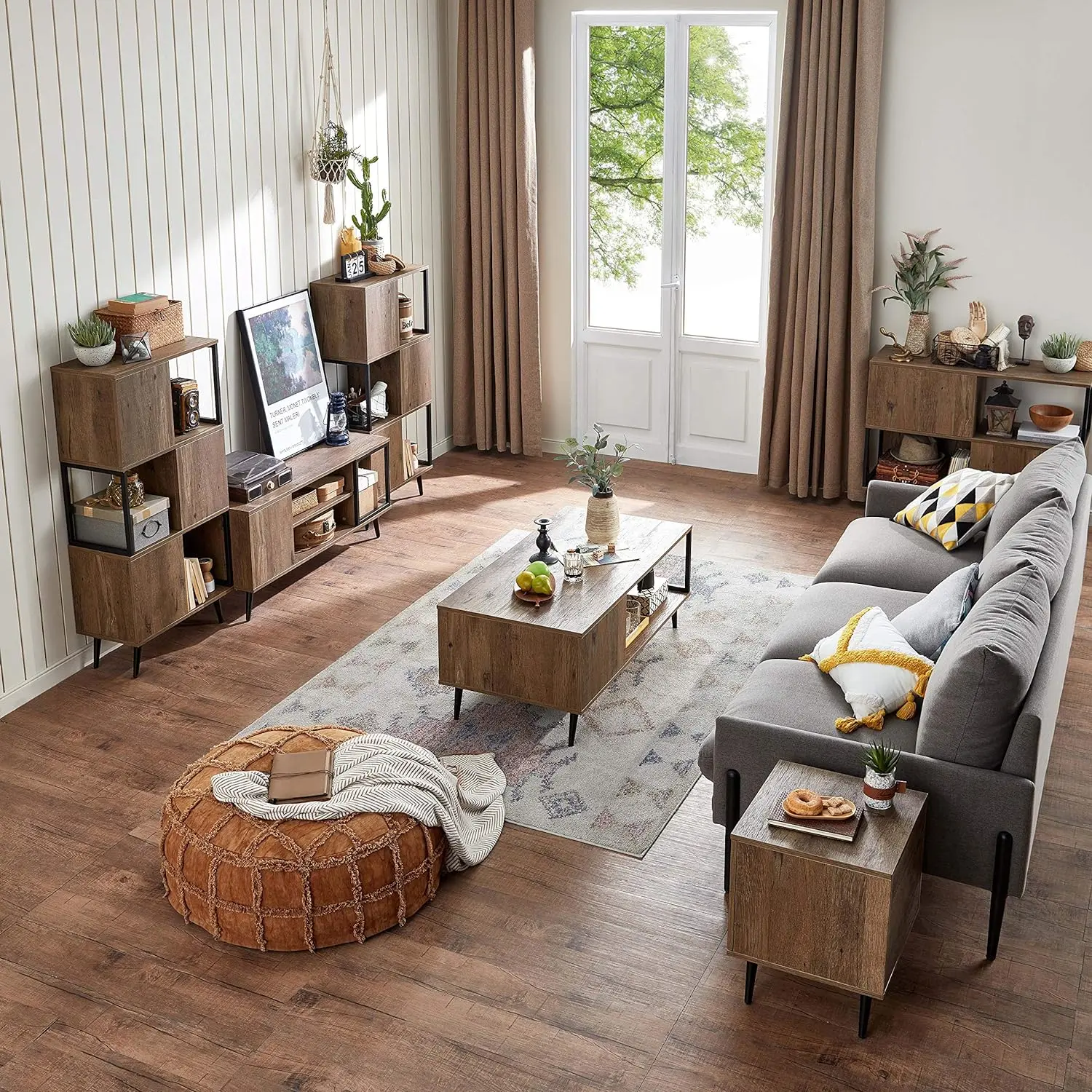 Wholesale coffee tables, with a spacious storage space and partition, equipped with drawers, walnut color, elegantly designed and stylish.