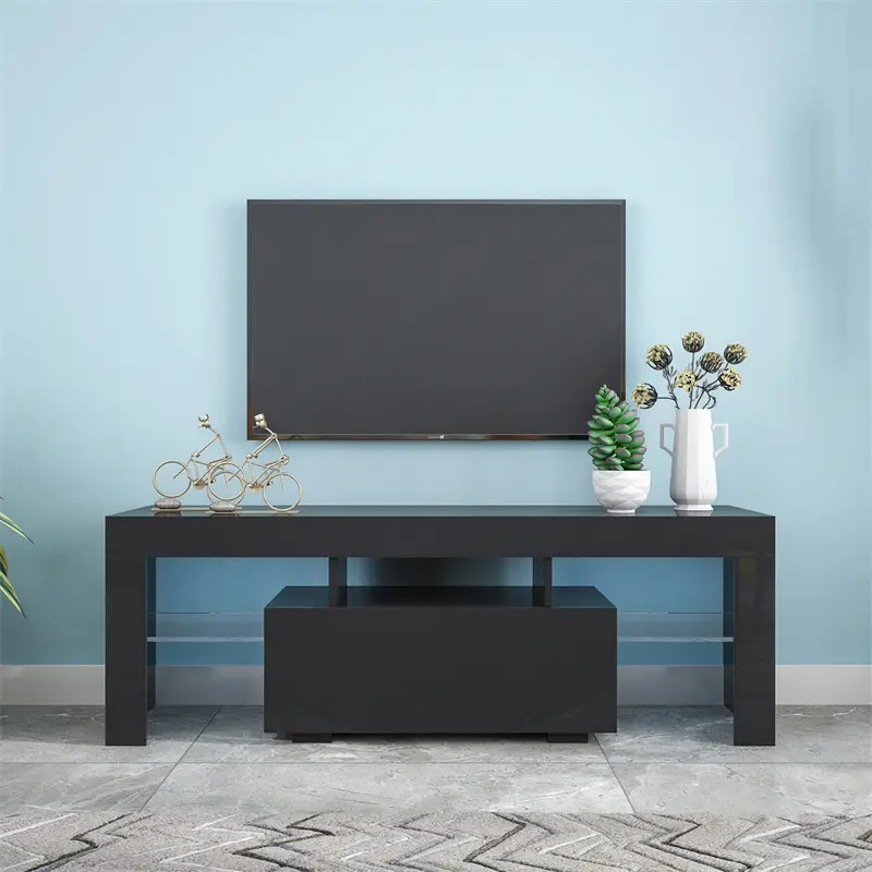 High-Quality Black TV Stand with LED RGB Lights, Flat Screen TV Cabinet, Gaming Consoles - in Lounge Room, Living Room and Bedroom (Black) Exporters, Factories