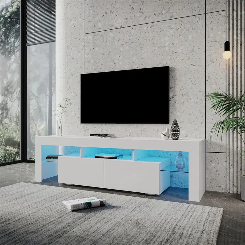 Buy Modern gloss white TV Stand for 80 inches TV, 20 Colors LED TV Stand w/Remote Control Lights Manufacturer, Pricelist