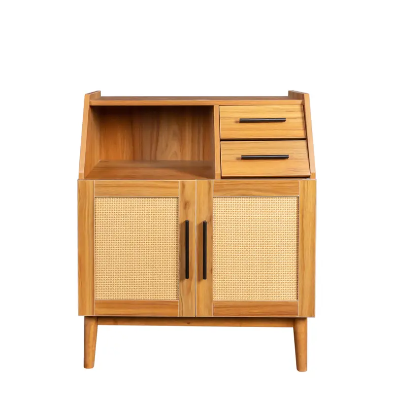 High-Quality Farmhouse Sideboard Buffet Accent Storage Cabinet, with Rattan Doors and drawers, for Hallway, Entryway, Dining Room, or Living Room, Oak color Product, Suppliers