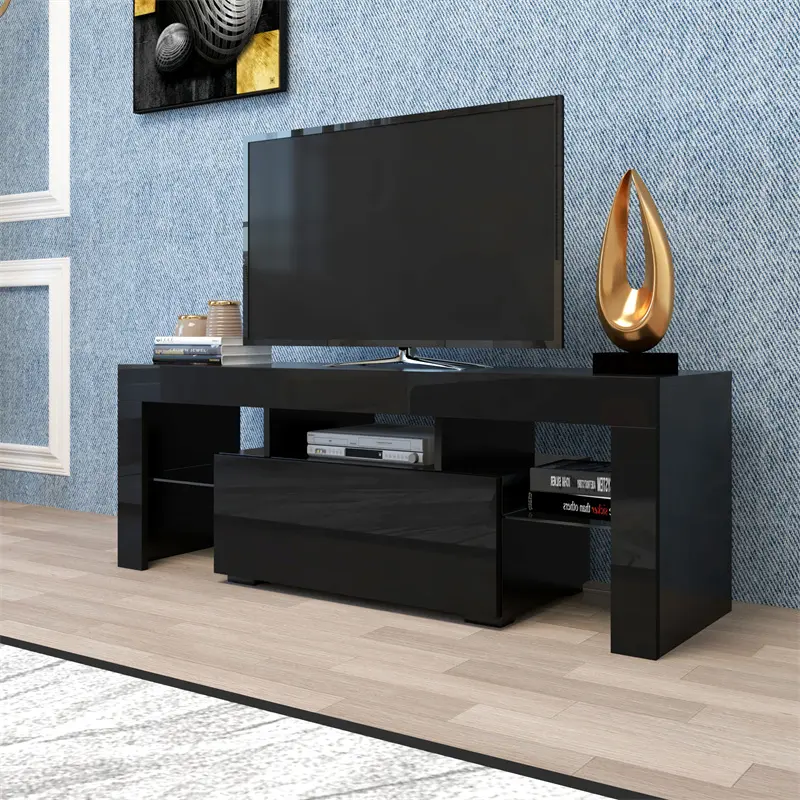 High-Quality Black TV Stand with LED RGB Lights, Flat Screen TV Cabinet, Gaming Consoles - in Lounge Room, Living Room and Bedroom (Black) Exporters, Factories