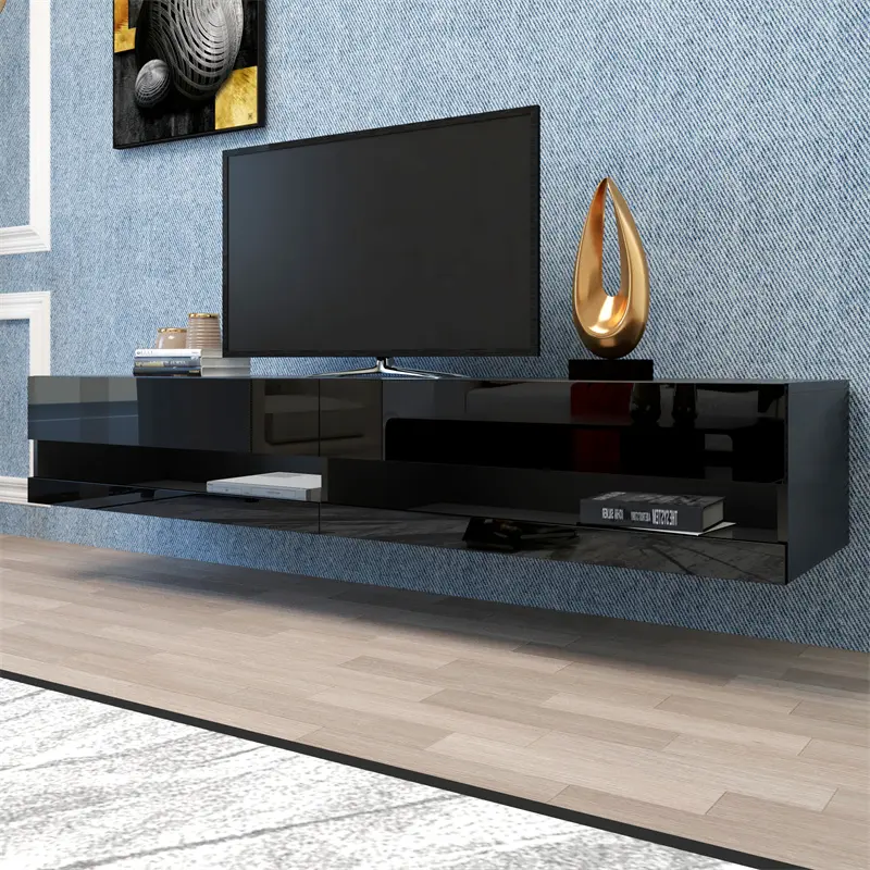 Buy 180 Wall Mounted Floating 80" TV Stand with 20 Color LEDs Black Manufacturer, Companies