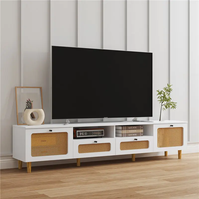 Wholesale Farmhouse TV Stand Modern Wood Media Entertainment Center Console Table with 2 Doors and 2 Open Shelves Manufacturer, Product