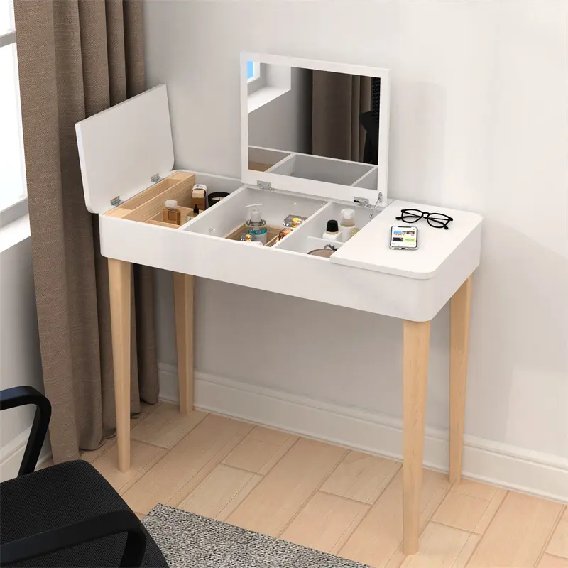 Wholesale Vanity Table with Solid Wood Legs and Flip-Up High Definition Mirror Supplier, Suppliers