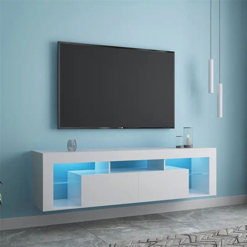 Buy FURNITURE & RUGS TV Stand 160 LED Wall Mounted Floating 63" TV Stand (White) Manufacturer, Products