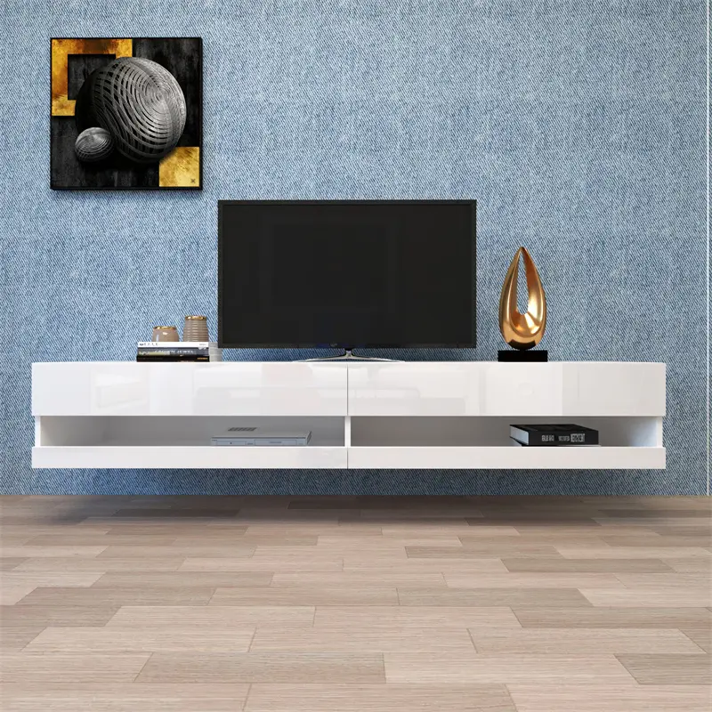 Best 180 Wall Mounted Floating 80" TV Stand with 20 Color LEDs White color Factories, Factory