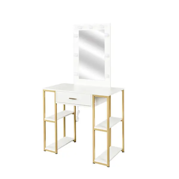 Best White, modern and simple vanity with stool, solid metal frame, large round mirror and storage space Manufacturers, Factory