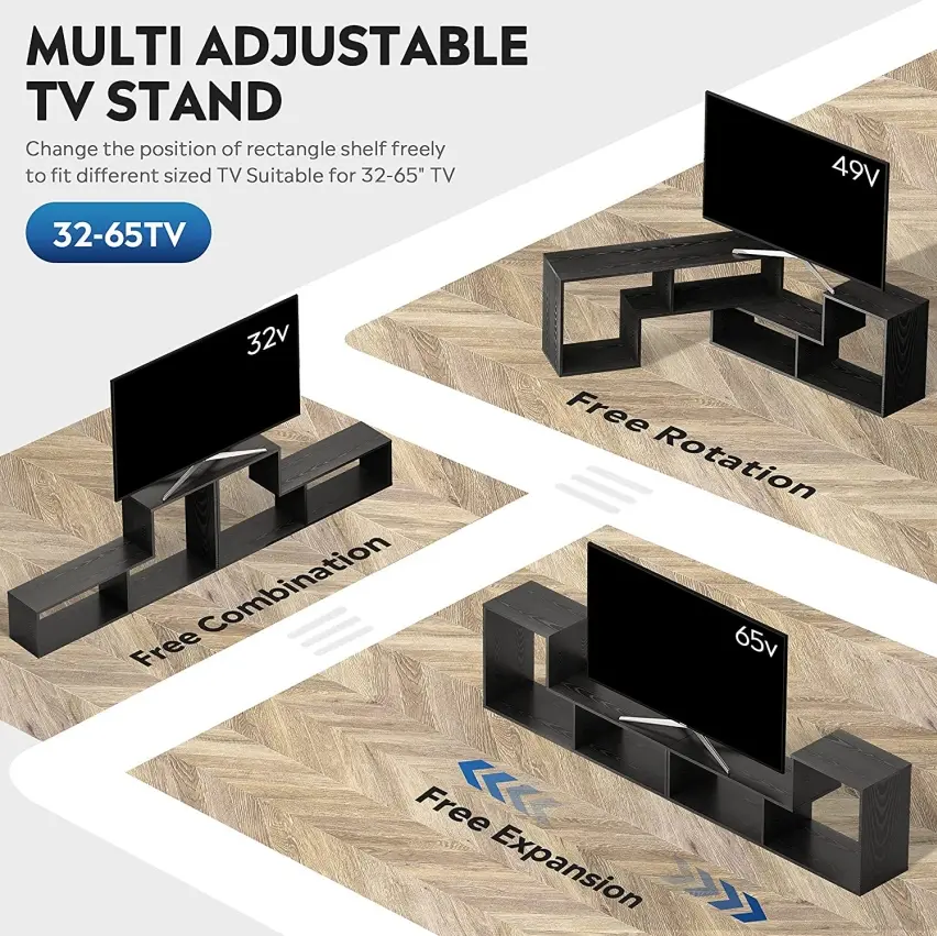 Best Particleboard TV Cabinet with Adjustable L-Shaped Shelves，Modern indoor furniture Products, Factory