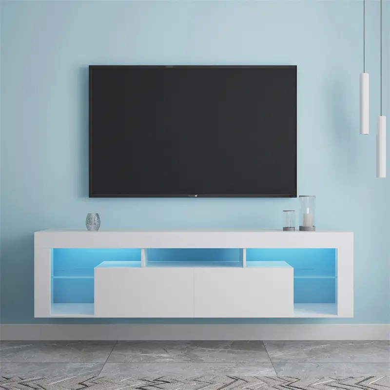 Buy FURNITURE & RUGS TV Stand 160 LED Wall Mounted Floating 63" TV Stand (White) Manufacturer, Products