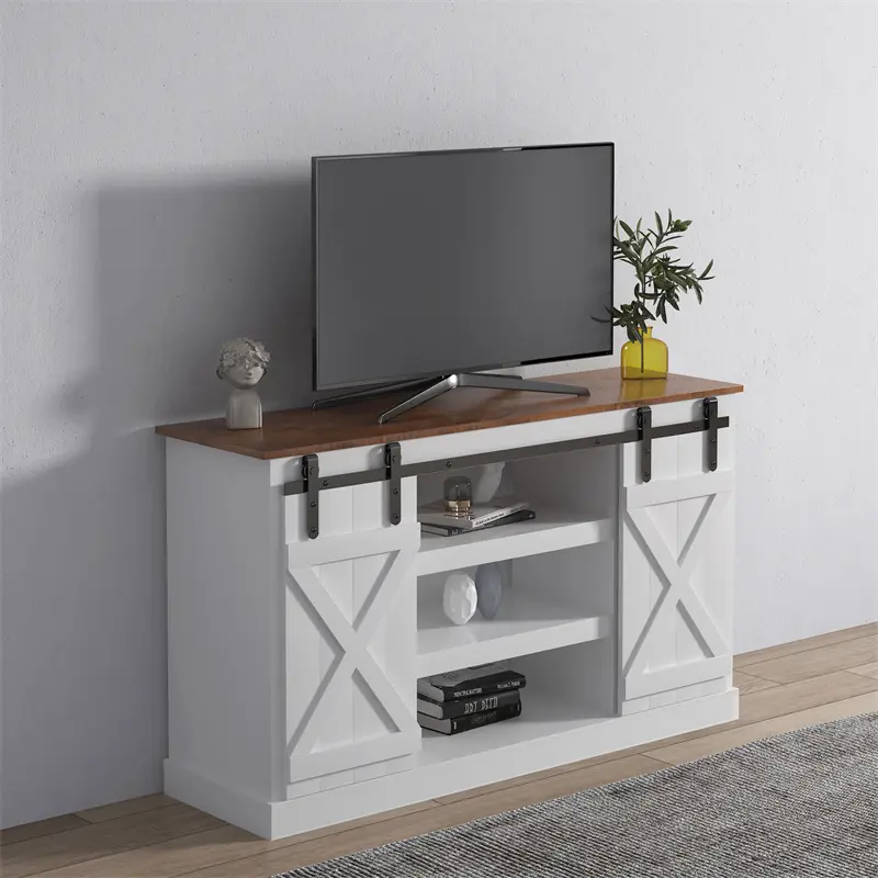High-Quality Farmhouse Sliding Barn Door TV Stand for TV up to 60 Inch Flat Screen Media Console Table Storage Cabinet Wood Entertainment Center Sturdy Ranch Companies, Company