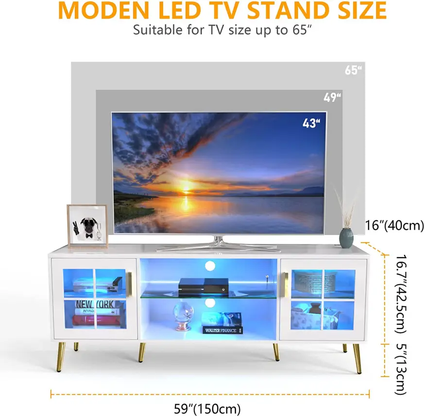 China Factory Three Color LED Light TV Unit with High Quality Metal Table Leg