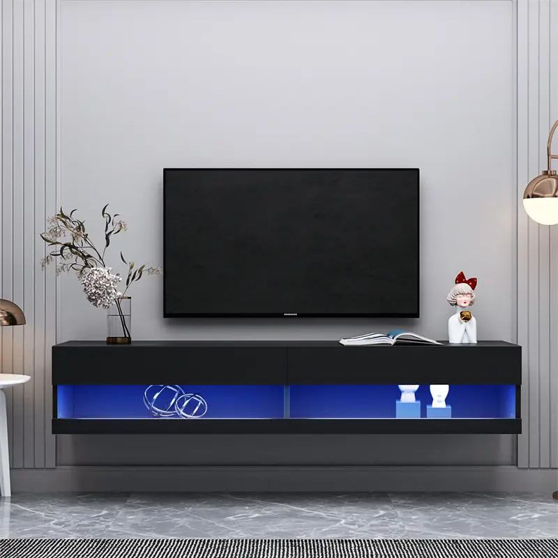 Buy 180 Wall Mounted Floating 80" TV Stand with 20 Color LEDs Black Manufacturer, Companies