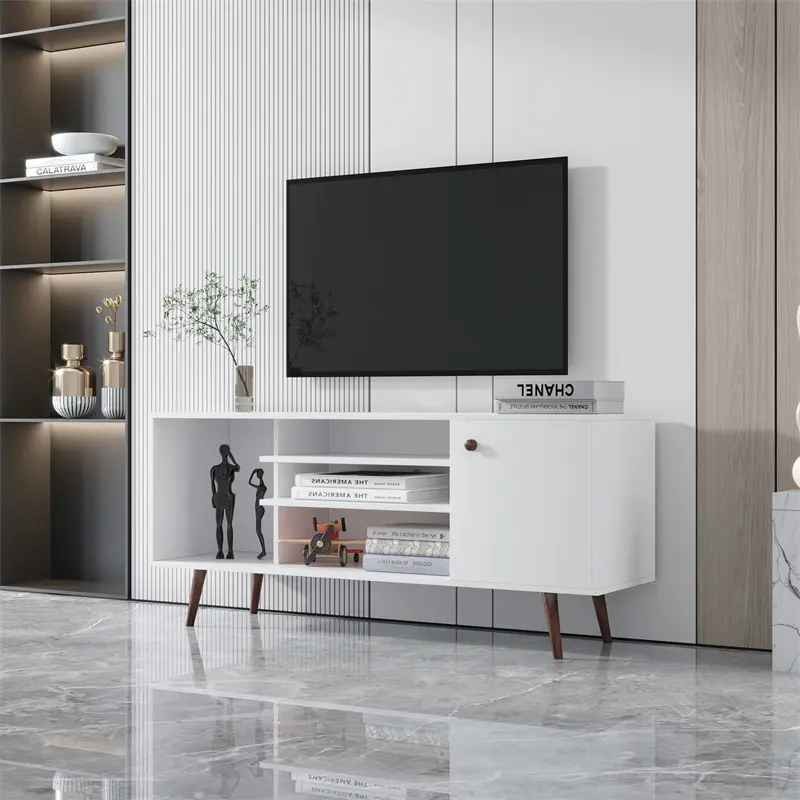 Buy TV Stand Use in Living Room Furniture with 1 storage and 2 shelves Cabinet, high quality particle board, White color Quotes, Factories
