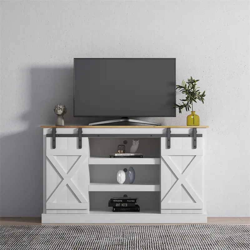 High-Quality Farmhouse Sliding Barn Door TV Stand for TV up to 60 Inch Flat Screen Media Console Table Storage Cabinet Wood Entertainment Center Sturdy Ranch Companies, Company