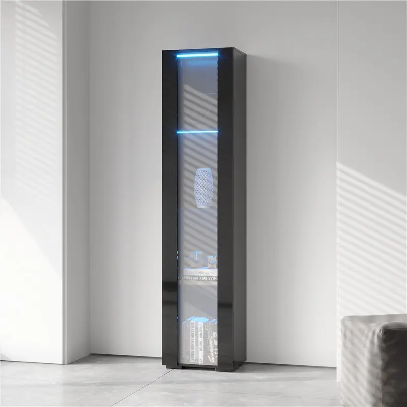 Best Side cabinet with aluminum strip lamp, for living room, storage shelves, black color Exporters, Pricelist