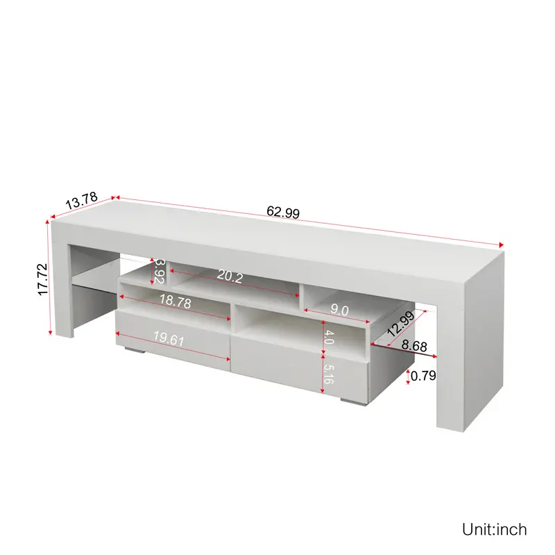 ODM Living Room Furniture TV Stand Cabinet with 2 Drawers & 2 open shelves,20-color RGB LED lights with remote, White color Manufacturer, Exporter