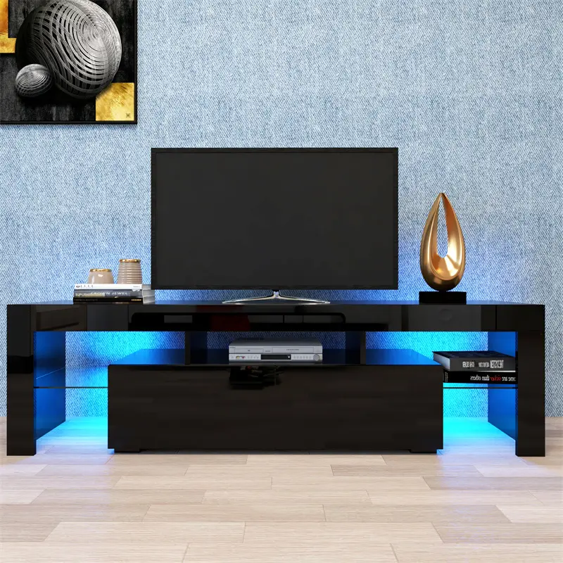 CE Certification Modern Black TV Stand, 20 Colors LED TV Stand w/Remote Control Lights Quotes, Pricelist