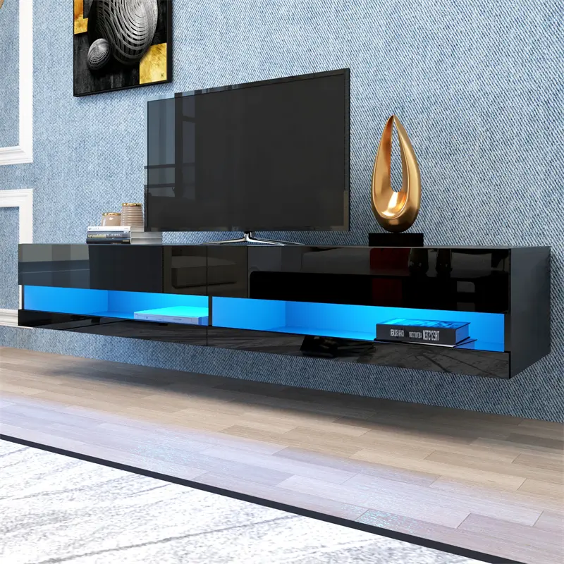 Buy 180 Wall Mounted Floating 80" TV Stand with 20 Color LEDs Black Manufacturer, Companies