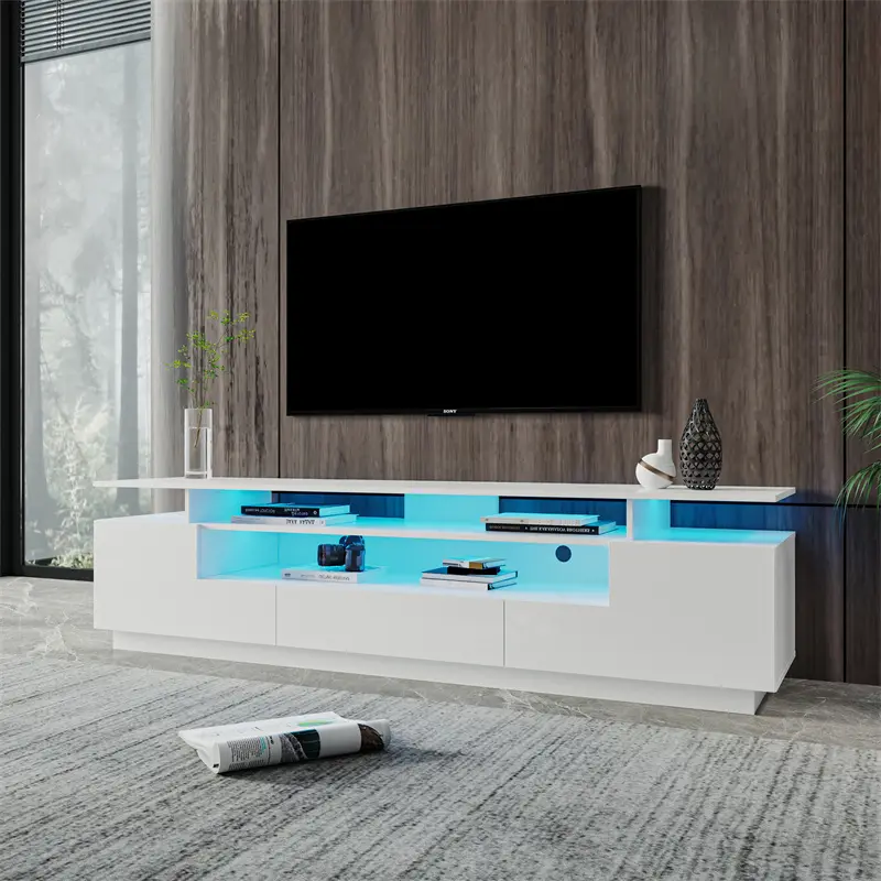 OEM Modern White TV Stand, 20 Colors LED TV Stand w/Remote Control Lights Companies, Factory