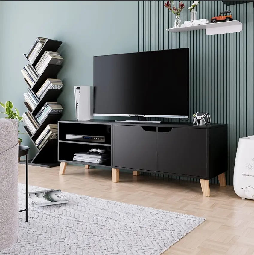 Famous Particleboard TV Cabinet with 2 Doors and 2 Open Partitions，Living room wooden furniture Product, Pricelist