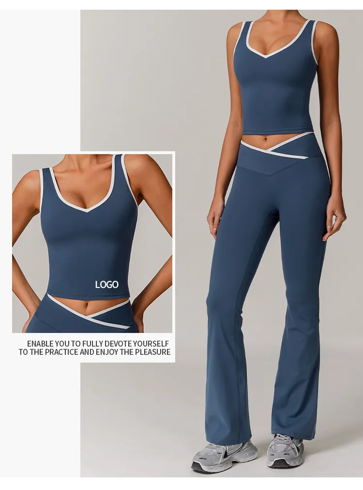 Roupas Atléticas Justas para Mulheres 2 Conjunto de Top e Calças que Absorvem o Suor para Yoga Ativo
