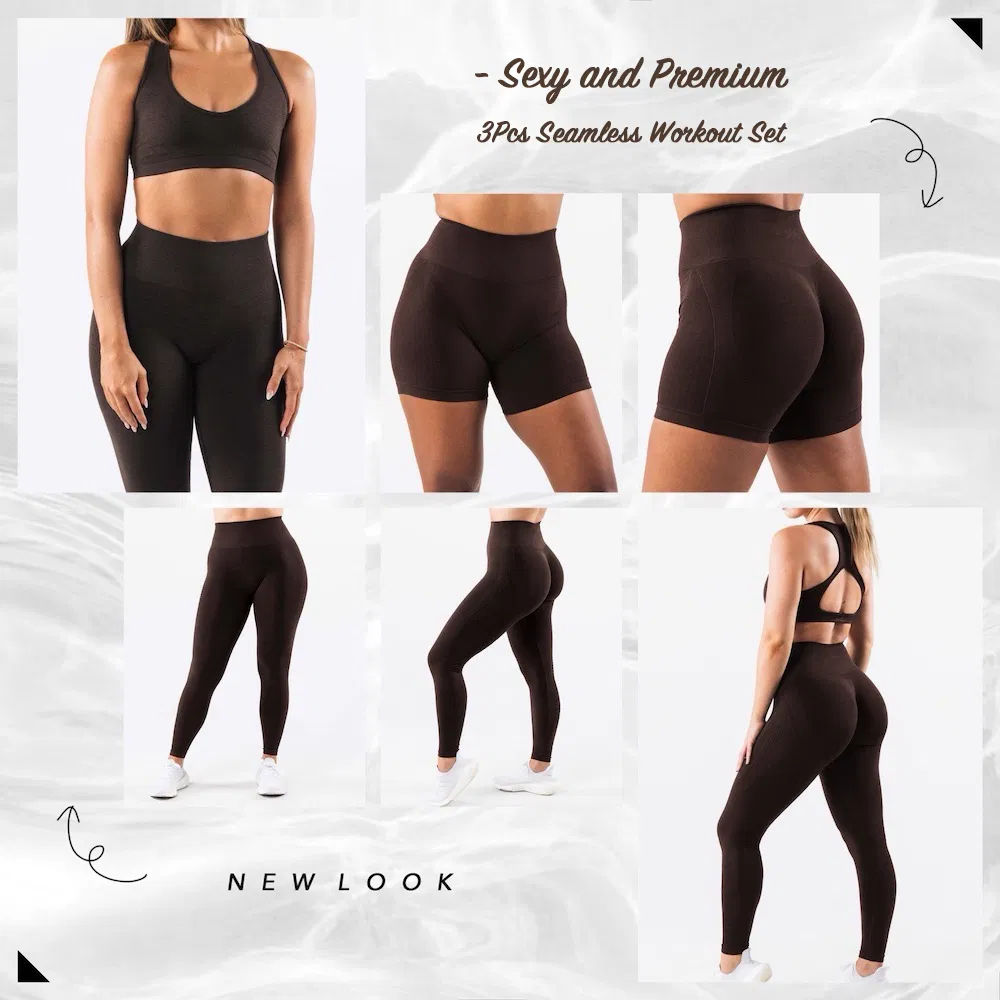 4 Conjunto de Treino Sexy Sem Costura para Mulheres, Sutiã Halter Neck Personalizado + Shorts de Bumbum + Leggings de Yoga, Roupas de Atividade para o Ginásio