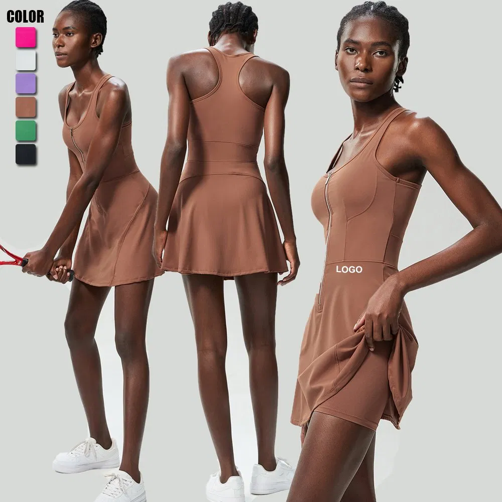 Vestido de Exercício Feminino com Shorts Embutidos, Vestido Atlântico Sem Mangas, Roupas para Golfe e Tênis