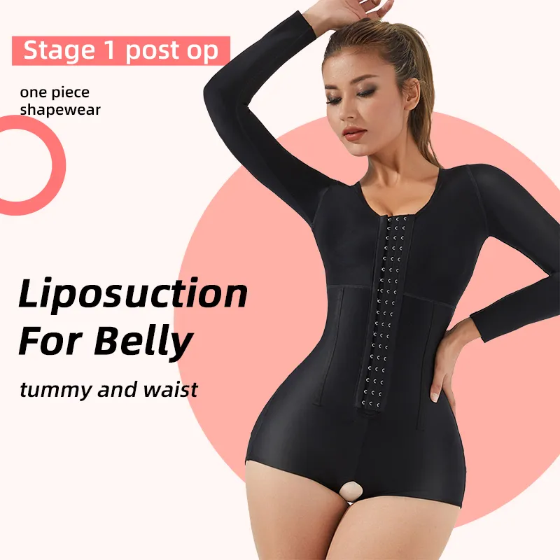 Sem Pressão no Quadril 4PCS Corpete de Aço Shapewear Garment de Compressão Pós-Operatória Fajas Colombianas Pós-Cirurgia com Sutiã